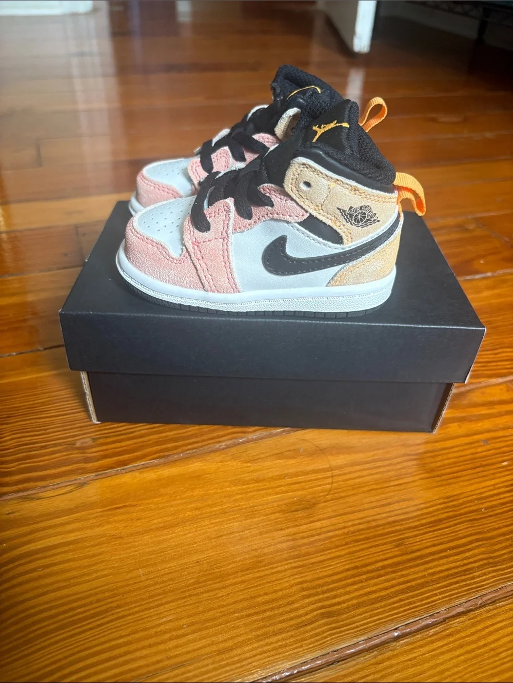 Jordan Kids' Mid Top Sneakers - Pink, Black & White with Gold Jumpman